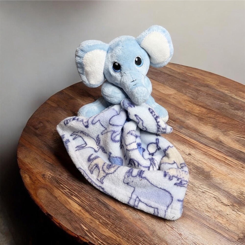 Charming Blue Elephant Plush with Blanket lovey toy